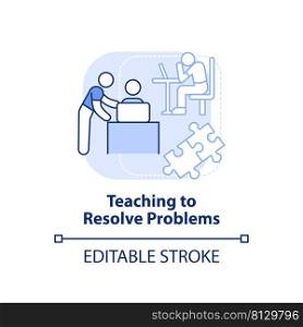 Teaching to resolve problems light blue concept icon. Family relationships importance abstract idea thin line illustration. Isolated outline drawing. Editable stroke. Arial, Myriad Pro-Bold fonts used. Teaching to resolve problems light blue concept icon
