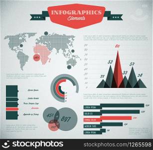 teal and red Vector retro / vintage set of Infographic elements for your documents and reports