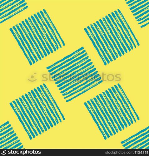 Teal blue paint stripes on the yellow background vector seamless pattern