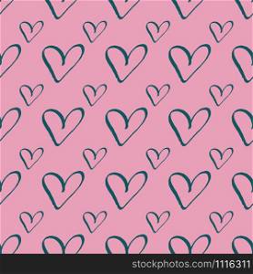 Teal hearts on pink trendy seamless pattern romantic valentine colorful background. Design for wrapping paper, wallpaper, fabric print, backdrop. Vector illustration.. Teal hearts on pink trendy seamless pattern romantic valentine colorful background.