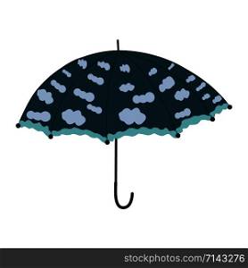 Teal open umbrella retro design with clouds pattern isolated on white background. Vintage style colorful umbrella. Vector Illustration.. Teal open umbrella retro design with clouds pattern