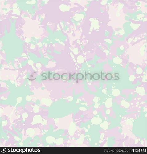Teal, pink shades, white artistic ink paint splashes camouflage seamless vector pattern