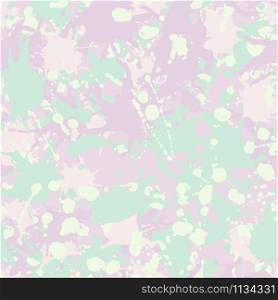 Teal, pink shades, white artistic ink paint splashes camouflage seamless vector pattern