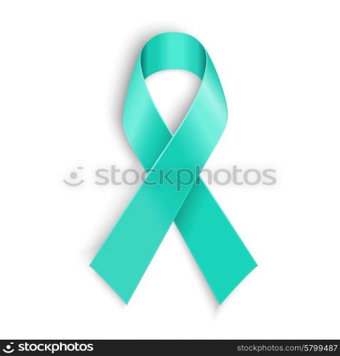 Teal ribbon. Symbol of scleroderma, ovarian cancer, food allergy, tsunami victims, kidney disease, sexual assault