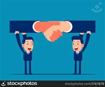 Team agreement and handshake. Business deal concept. Cute flat cartoon vector illustration style