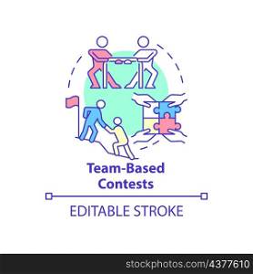 Team-based contests concept icon. Boost team morale exercises abstract idea thin line illustration. Isolated outline drawing. Editable stroke. Roboto-Medium, Myriad Pro-Bold fonts used. Team-based contests concept icon