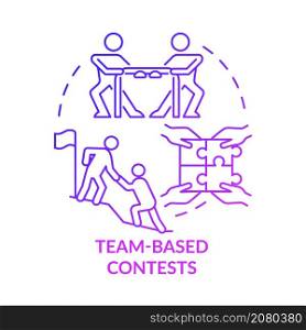 Team-based purple gradient contests concept icon. Boost team connection exercises abstract idea thin line illustration. Isolated outline drawing. Roboto-Medium, Myriad Pro-Bold fonts used. Team-based purple gradient contests concept icon
