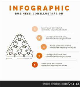 team, build, structure, business, meeting Infographics Template for Website and Presentation. Line Gray icon with Orange infographic style vector illustration