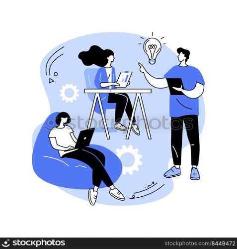Team building activity isolated cartoon vector illustrations. Group of people talking in smart office, team building process, business managers, common spaces, social relations vector cartoon.. Team building activity isolated cartoon vector illustrations.