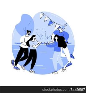 Team building event isolated cartoon vector illustrations. Group of diverse colleagues competing in tug of war, team building activity, business partners having fun outdoors vector cartoon.. Team building event isolated cartoon vector illustrations.