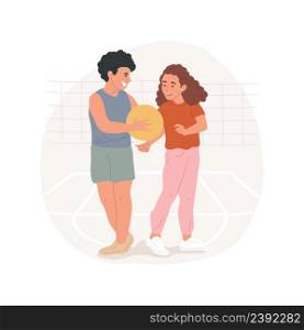 Team building sports isolated cartoon vector illustration Kid passing a ball to a partner, sport teamwork, team building game, students play in a school gym, physical education vector cartoon.. Team building sports isolated cartoon vector illustration