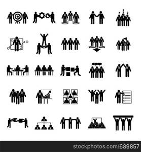 Team building work training icons set. Simple illustration of 25 team building work training vector icons for web. Team building training icons set, simple style