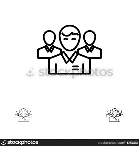 Team, Business, Ceo, Executive, Leader, Leadership, Person Bold and thin black line icon set