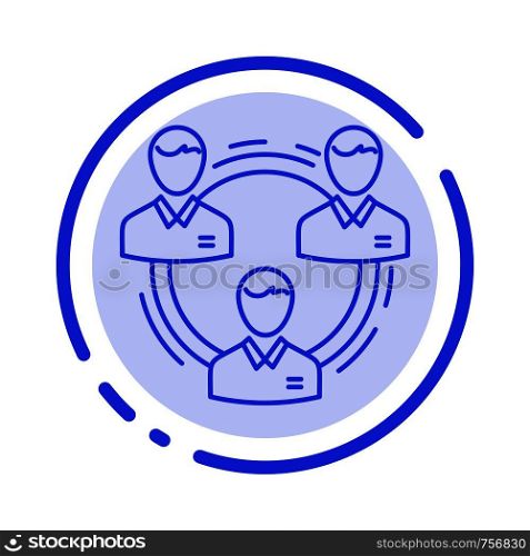 Team, Business, Communication, Hierarchy, People, Social, Structure Blue Dotted Line Line Icon