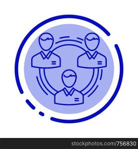 Team, Business, Communication, Hierarchy, People, Social, Structure Blue Dotted Line Line Icon