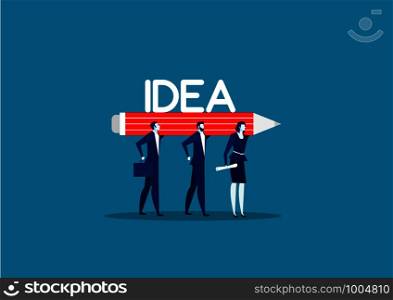 team business holding a big pencil with IDEA word vector