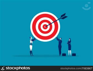 Team Business holding with big target. vector illustration