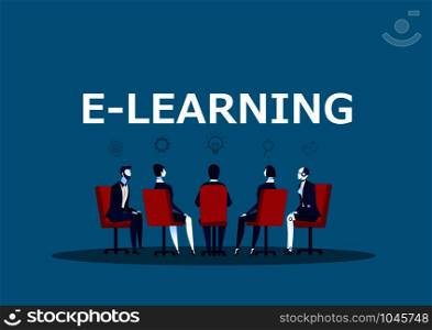 team business meeting gor Knowledge online. E-learning concept. Vector illustration in flat style