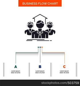 Team, Business, teamwork, group, meeting Business Flow Chart Design with 3 Steps. Glyph Icon For Presentation Background Template Place for text.. Vector EPS10 Abstract Template background