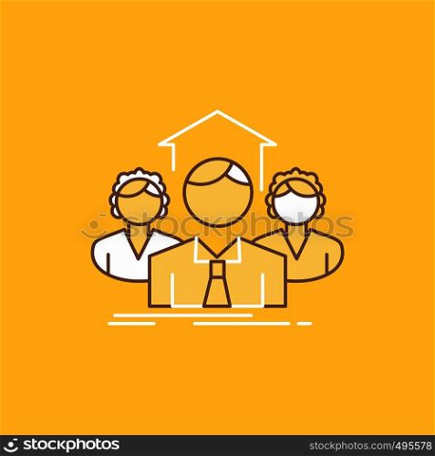 Team, Business, teamwork, group, meeting Flat Line Filled Icon. Beautiful Logo button over yellow background for UI and UX, website or mobile application. Vector EPS10 Abstract Template background