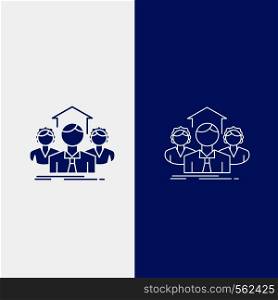 Team, Business, teamwork, group, meeting Line and Glyph web Button in Blue color Vertical Banner for UI and UX, website or mobile application. Vector EPS10 Abstract Template background