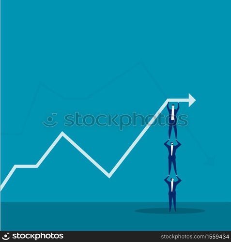 team businessman holds up graph growth concept vector.