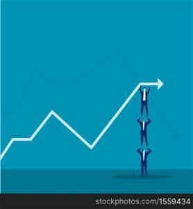 team businessman holds up graph growth concept vector.