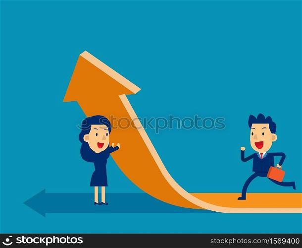 Team change of a direction. Concept cute business vector illustration, Leader & Leadership