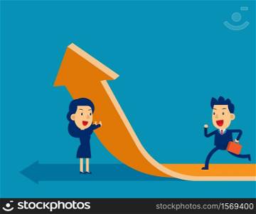 Team change of a direction. Concept cute business vector illustration, Leader & Leadership