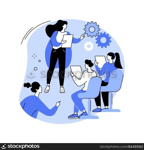 Team coach isolated cartoon vector illustrations. Group of diverse people have conversation with personal coach, small business, consultancy time, corporate team building vector cartoon.. Team coach isolated cartoon vector illustrations.