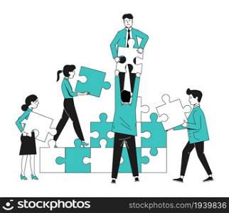 Team collaboration concept. Office people with puzzle. Teamwork strategy vector illustration. Team collaboration concept. Office people with puzzle. Teamwork strategy