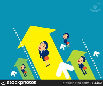 Team flying to upward. Concept business direction vector illustration, Achievement, Kid flat cartoon character style design.