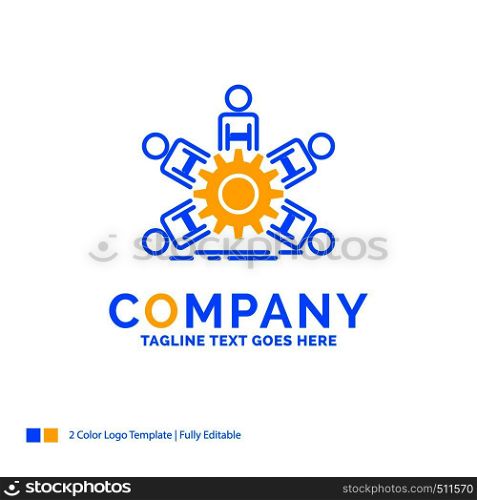 team, group, leadership, business, teamwork Blue Yellow Business Logo template. Creative Design Template Place for Tagline.