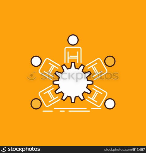 team, group, leadership, business, teamwork Flat Line Filled Icon. Beautiful Logo button over yellow background for UI and UX, website or mobile application. Vector EPS10 Abstract Template background