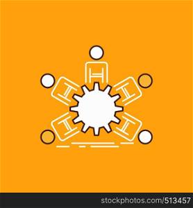 team, group, leadership, business, teamwork Flat Line Filled Icon. Beautiful Logo button over yellow background for UI and UX, website or mobile application. Vector EPS10 Abstract Template background