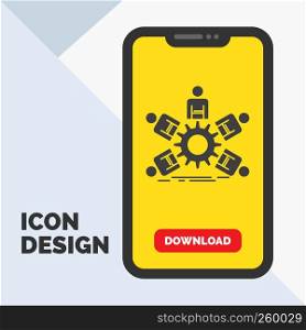 team, group, leadership, business, teamwork Glyph Icon in Mobile for Download Page. Yellow Background