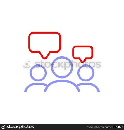 Team group of people speaking icon line or speech bubbles under a group of people on an isolated white background. EPS 10 vector.. Team group of people speaking icon line or speech bubbles under a group of people on an isolated white background. EPS 10 vector