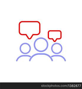 Team group of people speaking icon line or speech bubbles under a group of people on an isolated white background. EPS 10 vector.. Team group of people speaking icon line or speech bubbles under a group of people on an isolated white background. EPS 10 vector