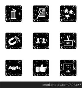 Team icons set. Grunge illustration of 9 team vector icons for web. Team icons set, grunge style