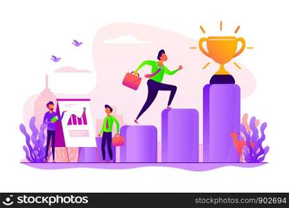 Team leader, employee getting promotion. Personal development course. Coaching and business training, goal achievement, success and career ladder concept. Vector isolated concept creative illustration. Business coaching concept vector illustration