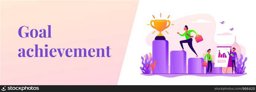 Team leader, employee getting promotion. Personal development course. Coaching and business training, goal achievement, success and career ladder concept. Header or footer banner template with copy space.. Business coaching web banner concept