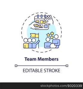 Team members concept icon. Working together. Teamwork cooperation. Schedule planner. Team collaboration abstract idea thin line illustration. Isolated outline drawing. Editable stroke. Team members concept icon