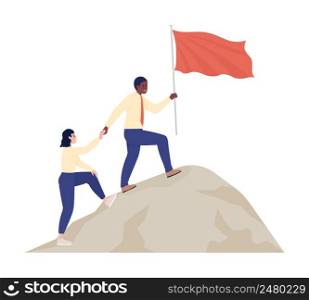 Team members successful cooperation semi flat color vector characters. Posing figures. Full body people on white. Simple cartoon style illustration for web graphic design and animation. Team members successful cooperation semi flat color vector characters