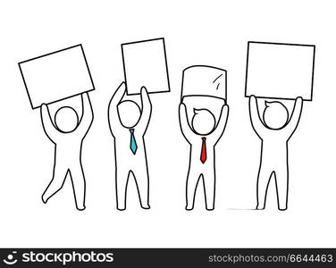 Team of males wearing ties, holding empty sheets of paper in their hands, standing in different poses vector illustration isolated on white. Team Males Holding Papers Vector Illustration