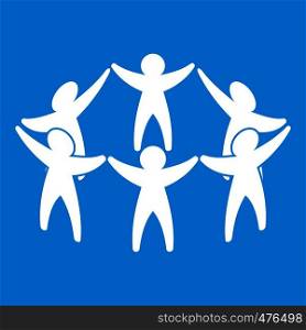 Team or friends icon white isolated on blue background vector illustration. Team or friends icon white