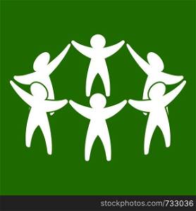 Team or friends icon white isolated on green background. Vector illustration. Team or friends icon green