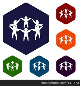 Team or friends icons set hexagon isolated vector illustration. Team or friends icons set hexagon