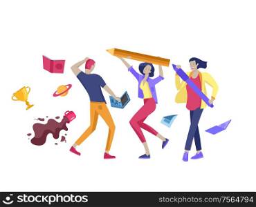 Team People moving. Business invitation and corporate party, design training courses, about us, expert team, happy teamwork. Flat characters design illustration. Team People moving. Business invitation and corporate party, design training courses, about us, expert team, happy teamwork. Flat characters design