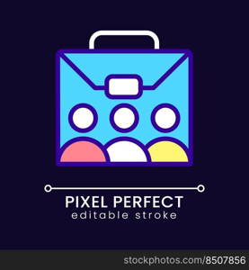 Team pixel perfect RGB color icon for dark theme. Professional cooperation. Employment. Staff and personnel. Simple filled line drawing on night mode background. Editable stroke. Poppins font used. Team pixel perfect RGB color icon for dark theme