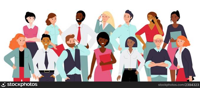 Team portrait. Smile diverse ethnic professionals in group. Corporate young coworkers together in office clothes. Decent employee in business vector scene. Illustration of professional group diverse. Team portrait. Smile diverse ethnic professionals in group. Corporate young coworkers together in office clothes. Decent employee in business vector scene